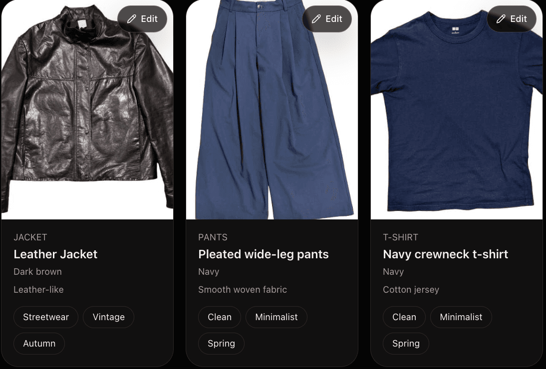 Closet top matches preview showing useful saved items